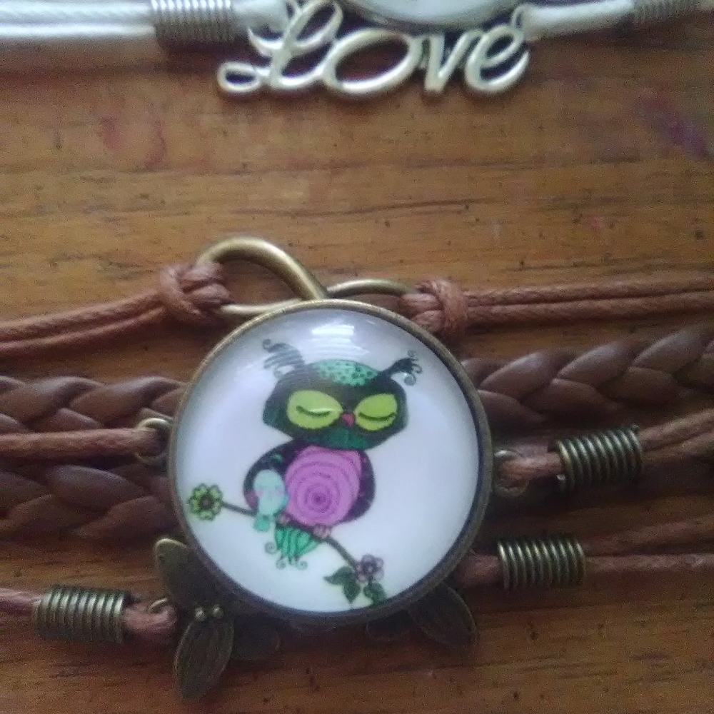 Handmade owl pendant bracelet